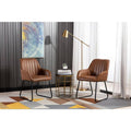Brown Synthetic Leather Midcentury Dining Accent Chair (Set of 2) X7904