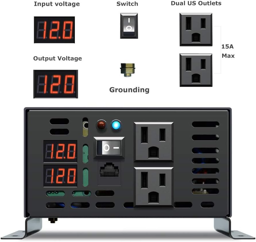 500W Pure Sine Wave Power Inverter DC 12V to 110V AC with Remote Controller P55593