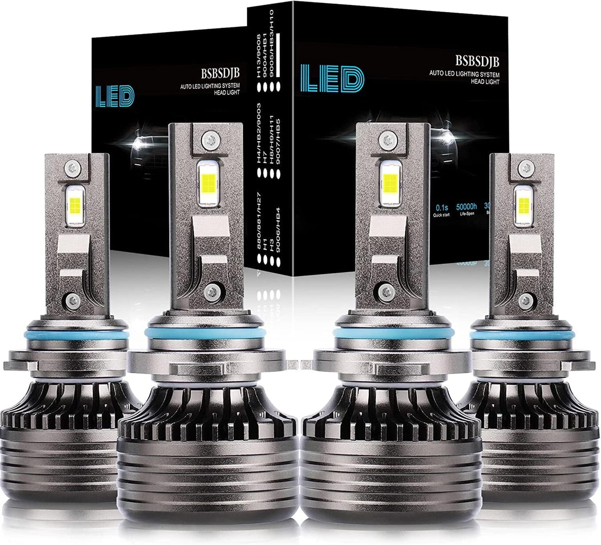 9005 High Beam + 9006 Low Beam LED Headlight Bulbs, 6000K Cool White, Pack of 4 S7245