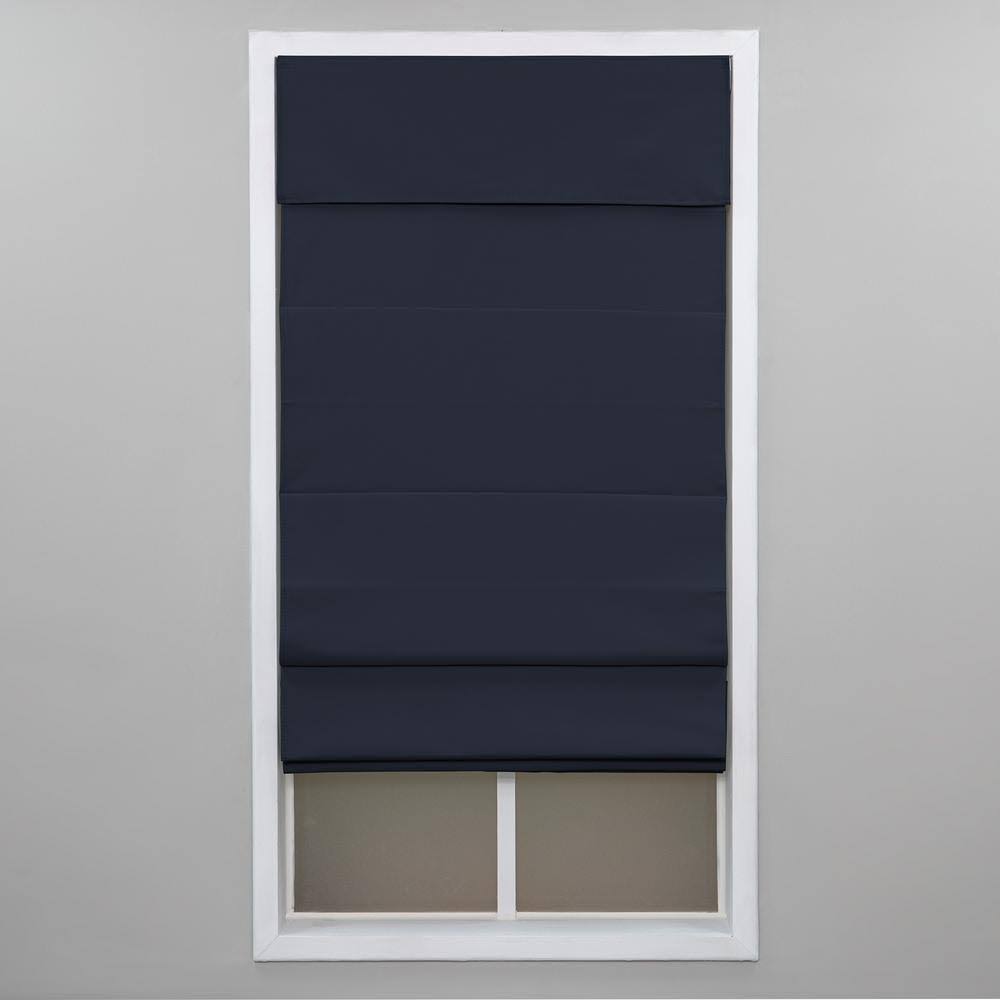 Navy Cordless Blackout Cotton Roman Shade 30 in. W x 72 in. L P852080