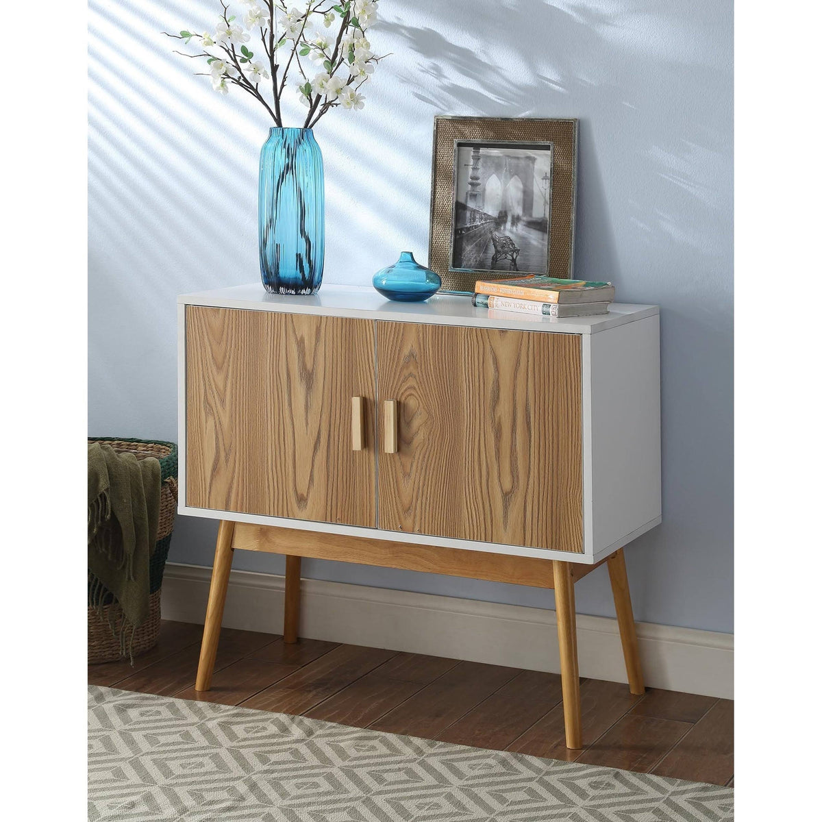 White/Woodgrain Storage Console O234