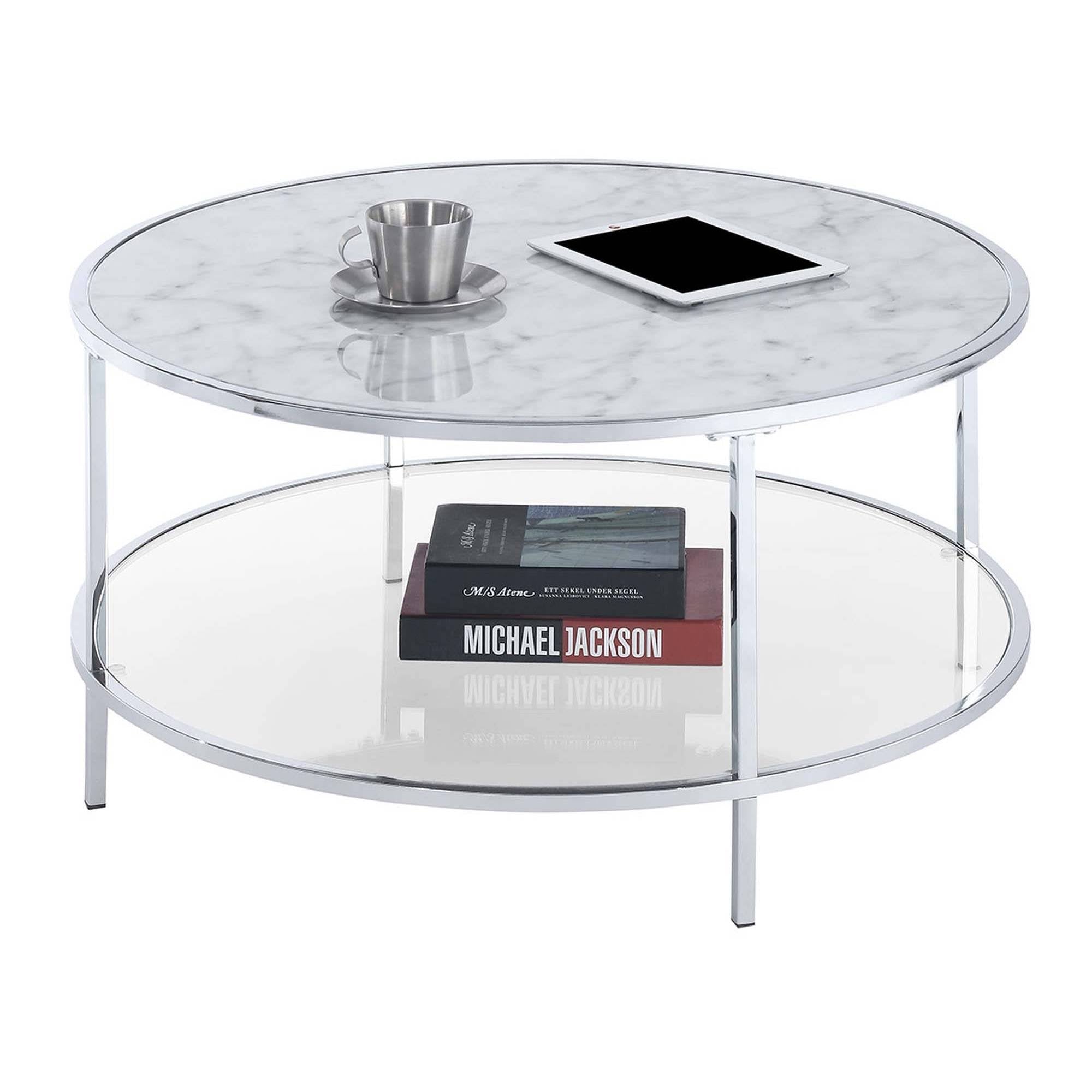 Round Coffee Table White Faux Marble Chrome L715423