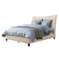 Cream Fabric Channel-Tufted Bed Frame Queen L917862