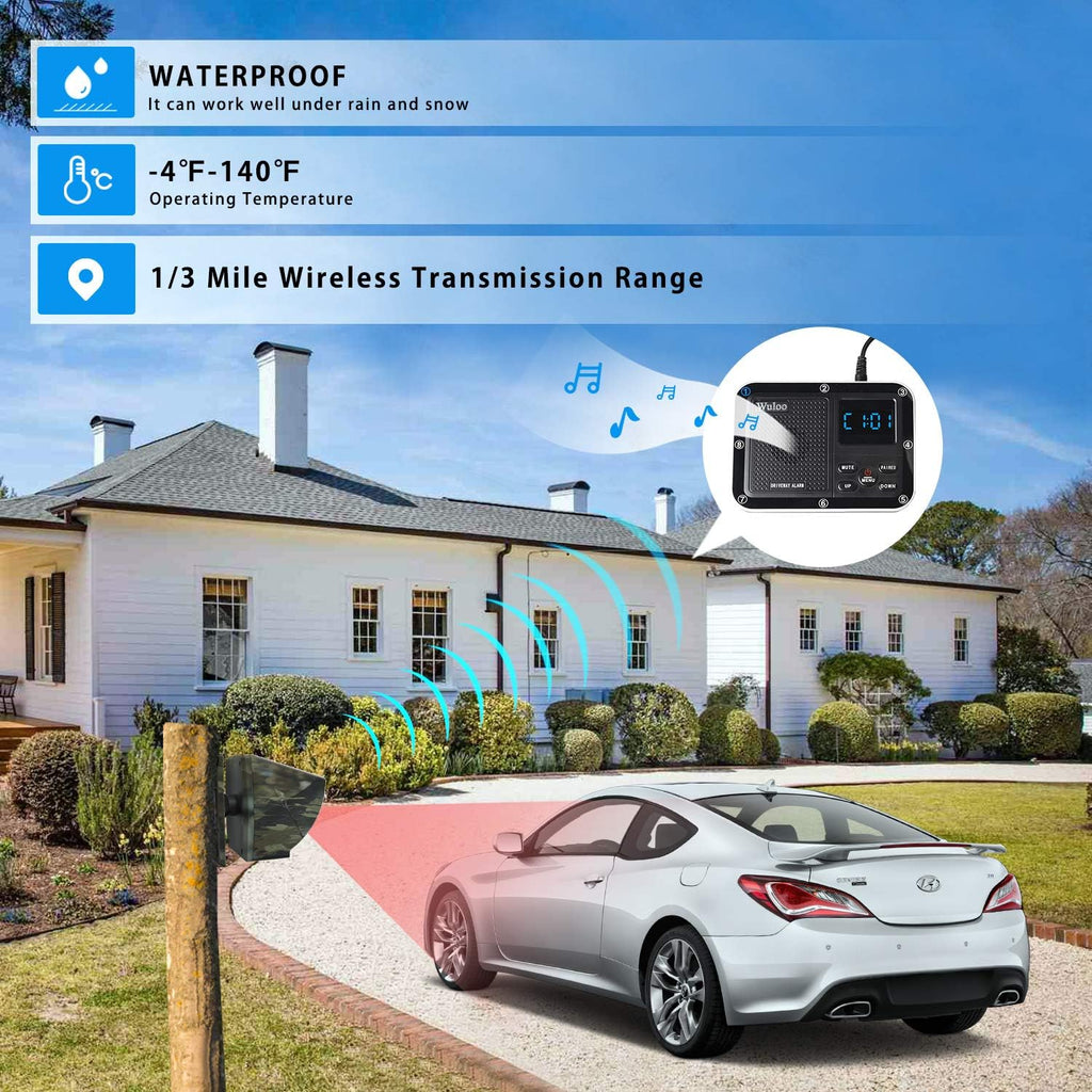 Solar Driveway Alarm Wireless Outdoor Motion Sensor Detector System with Rechargeable Battery Weatherproof Mute Mode W299008