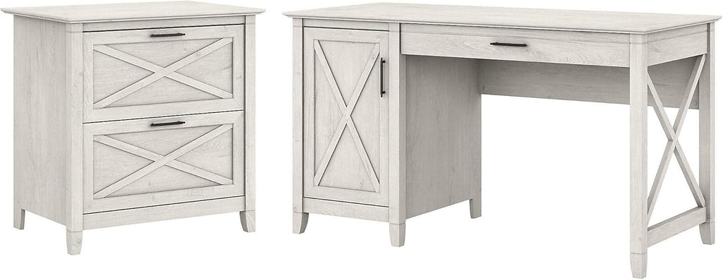 54W Linen White Oak Computer Desk with Storage and 2 Drawer Lateral File Cabinet L1371