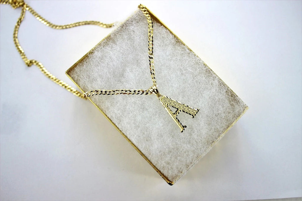 10K Yellow Gold Initial Pendant with Cuban Chain 2.5mm R993045