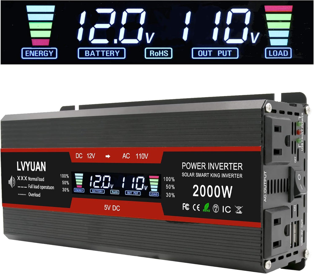1000W/2000W Peak Car Power Inverter DC 12V to 110V AC Converter with LCD Display Dual AC Outlets Dual USB, Pack of 2 K5226