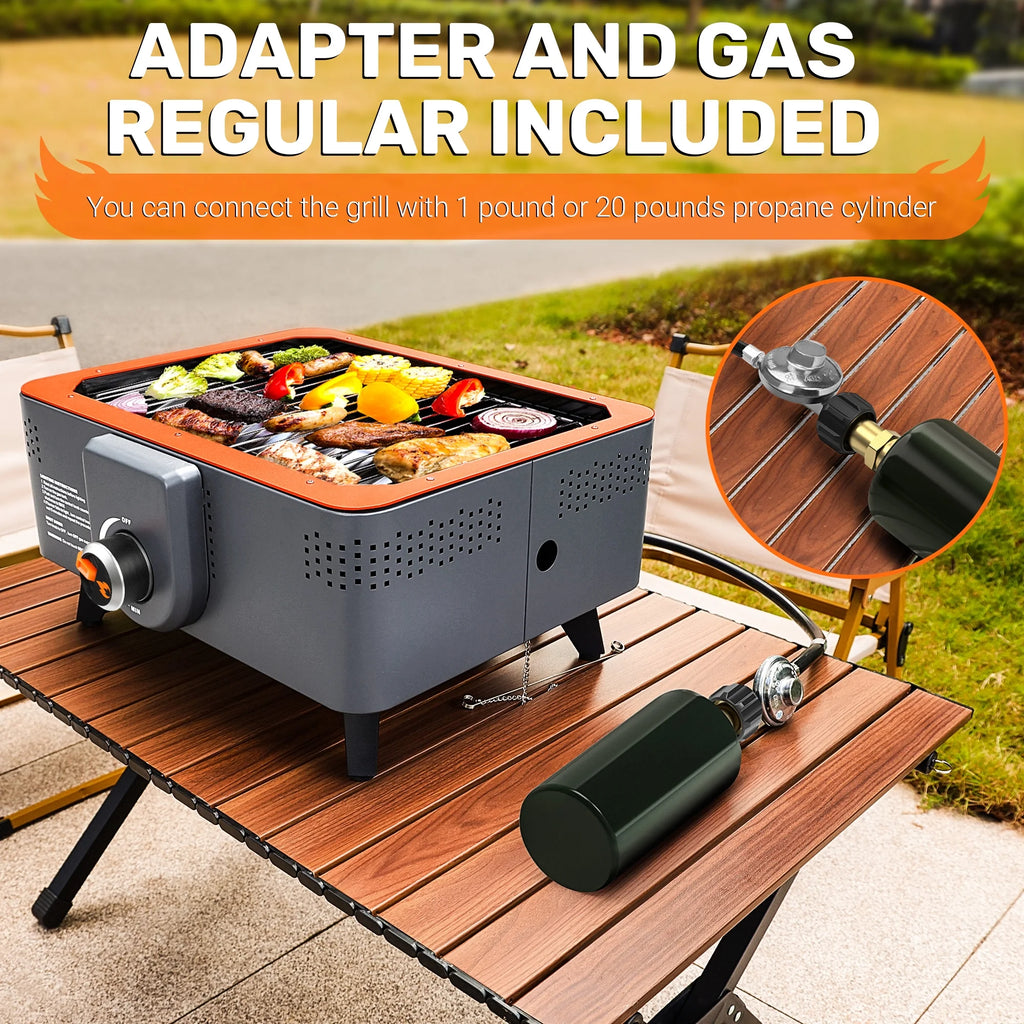 Portable Propane Grill with Gas Regulator & Adaptor, 2 in 1 Charcoal and Gas Grill T888