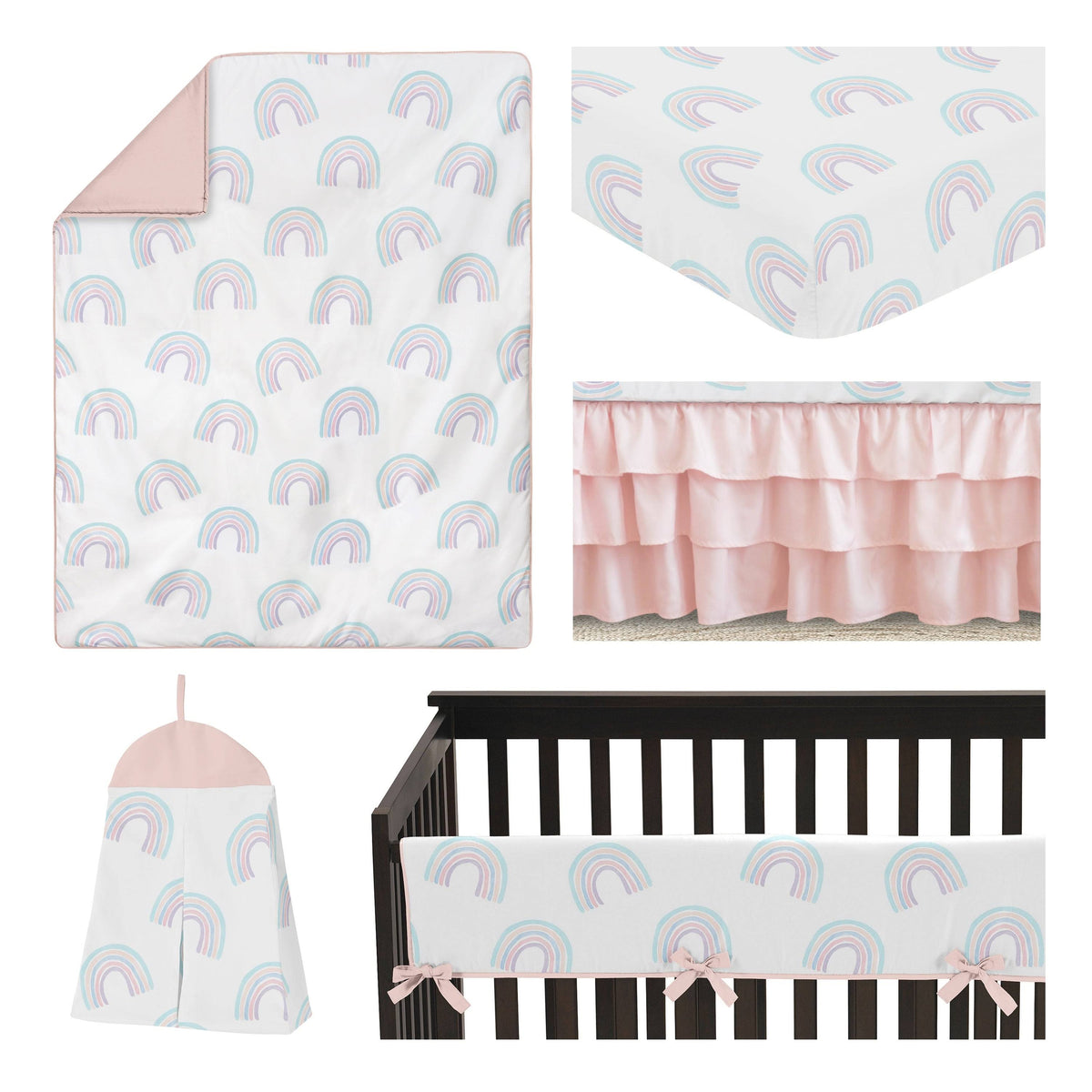 Pastel Rainbow 5 Pieces Crib Bedding Set F227