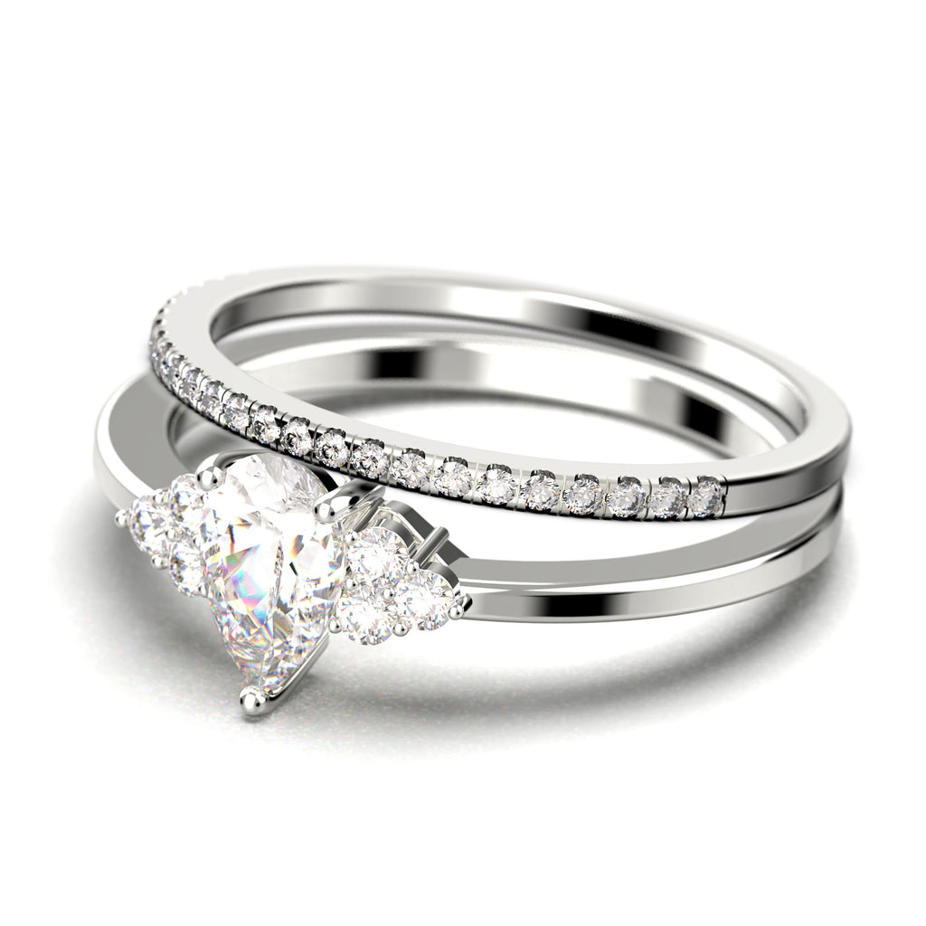 Pear Cut Moissanite Engagement Ring in 10k Solid White Gold Bridal Set M313877