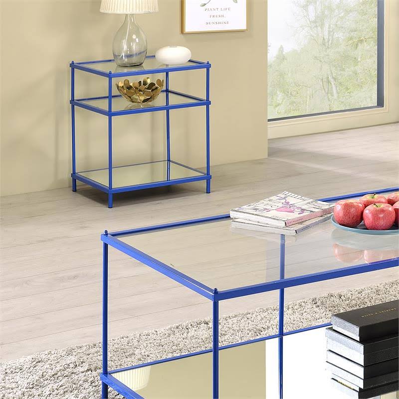 Blue Metal and Clear Glass Top Side Table T570411