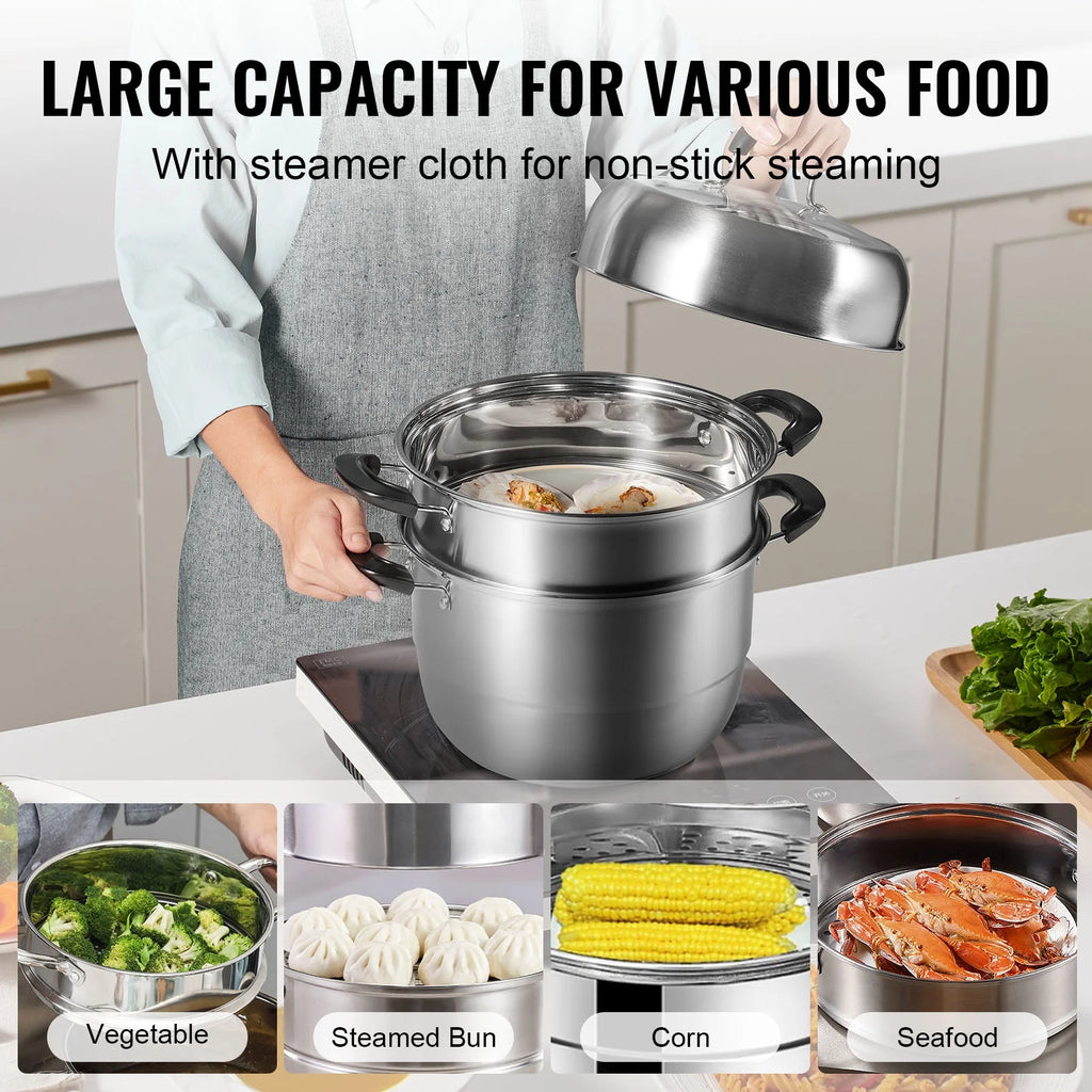 3 Tier 8.5QT 304 Stainless Steel Steamer Pot with 2 Steaming Tray A724586