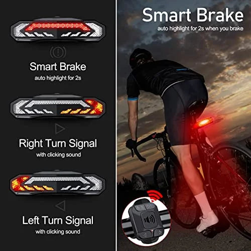 Smart Bike Tail Light with Turn Signals, Remote Control Rear Light USB Rechargeable IP65 Waterproof I756