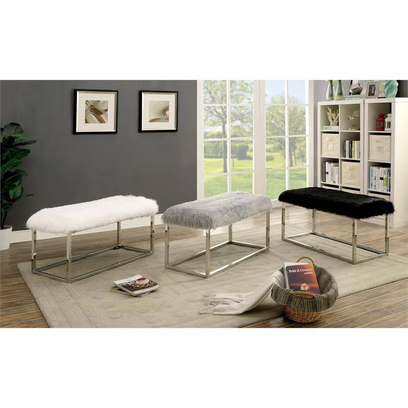 Black Fabric Padded Long Bench W37394