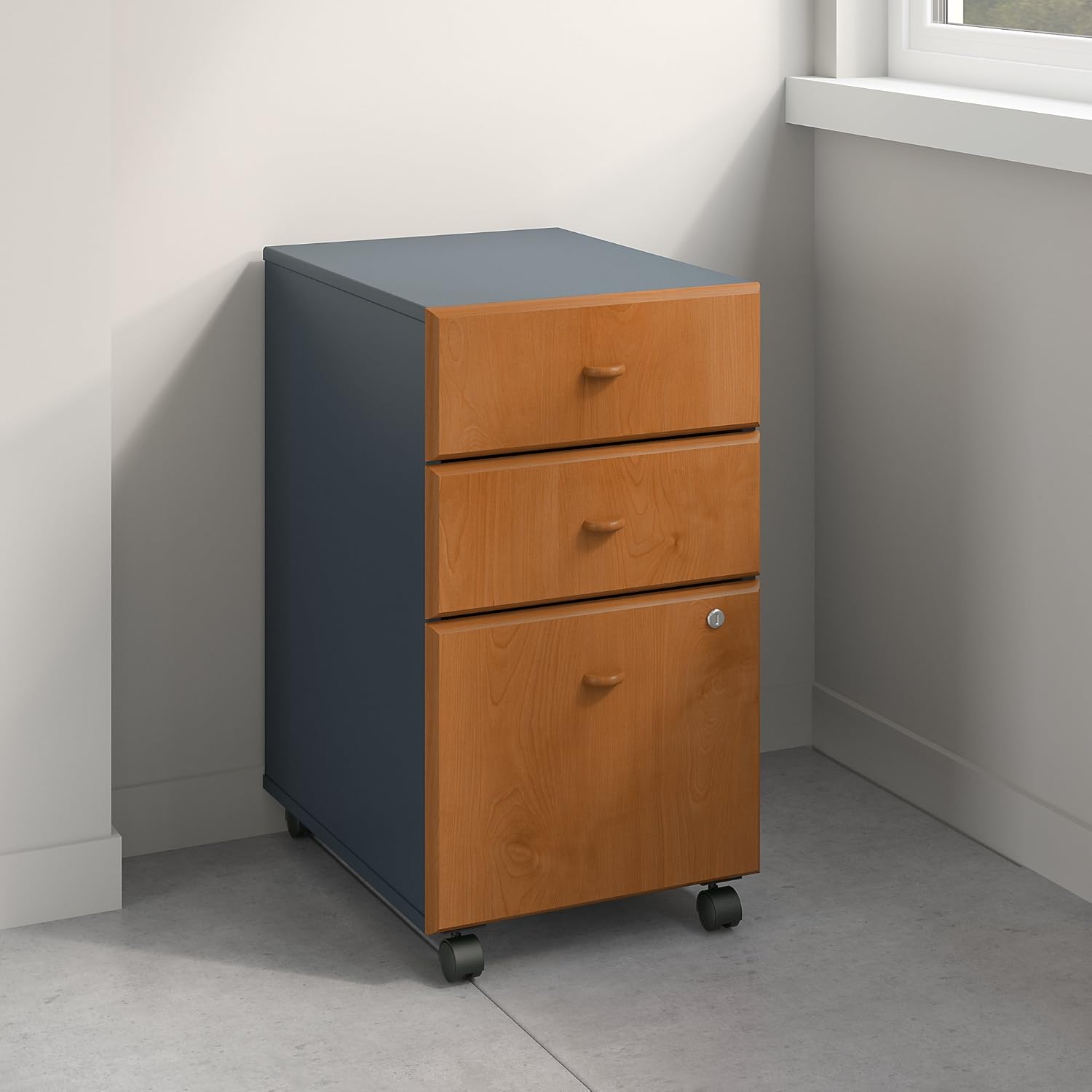 3 Drawer Mobile File Cabinet, Natural Cherry/Slate M167919