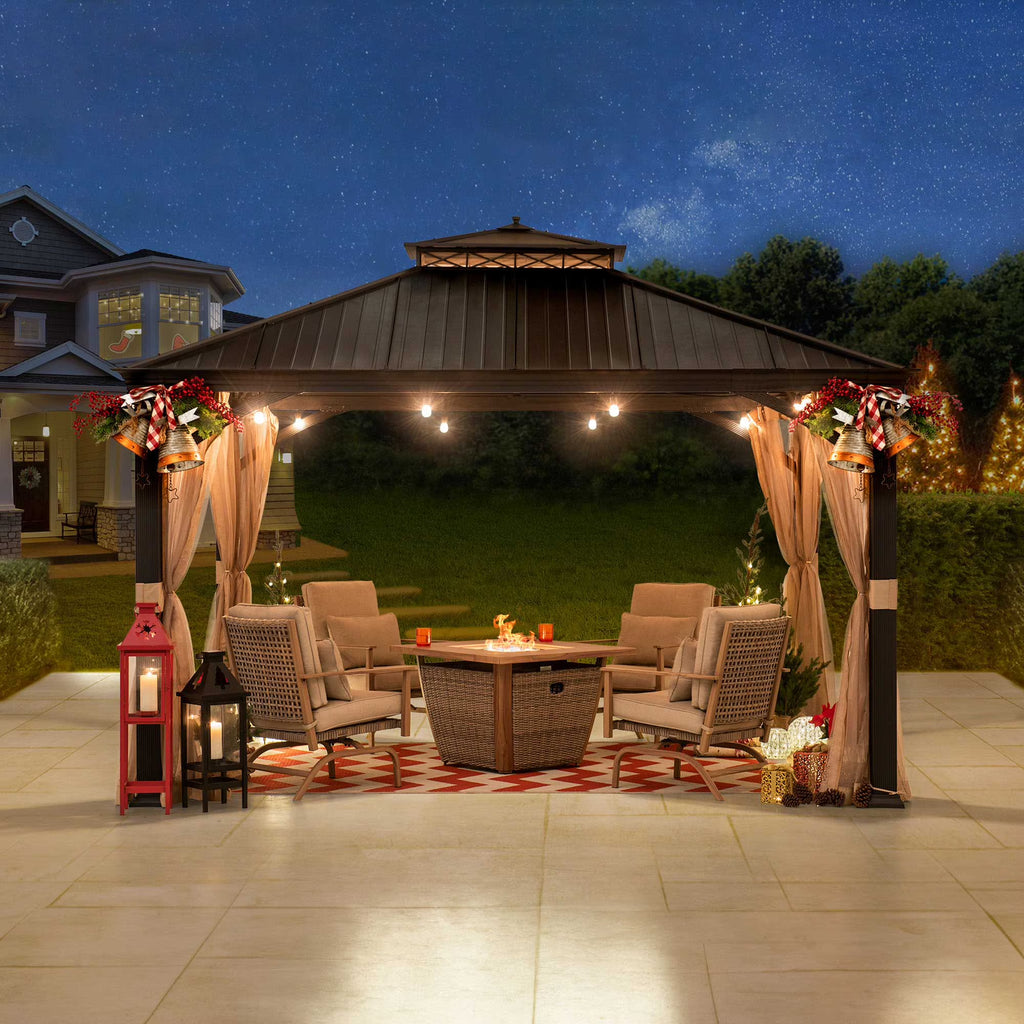 Black 2-Tier Aluminum Hardtop Gazebo with Netting O9251