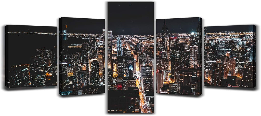 Black and White Cityscape Canvas Print Framed Wall Art 50x24inch D863