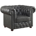 Faux Leather Tufted Chesterfield Arm Chair in Gray and Brown W871