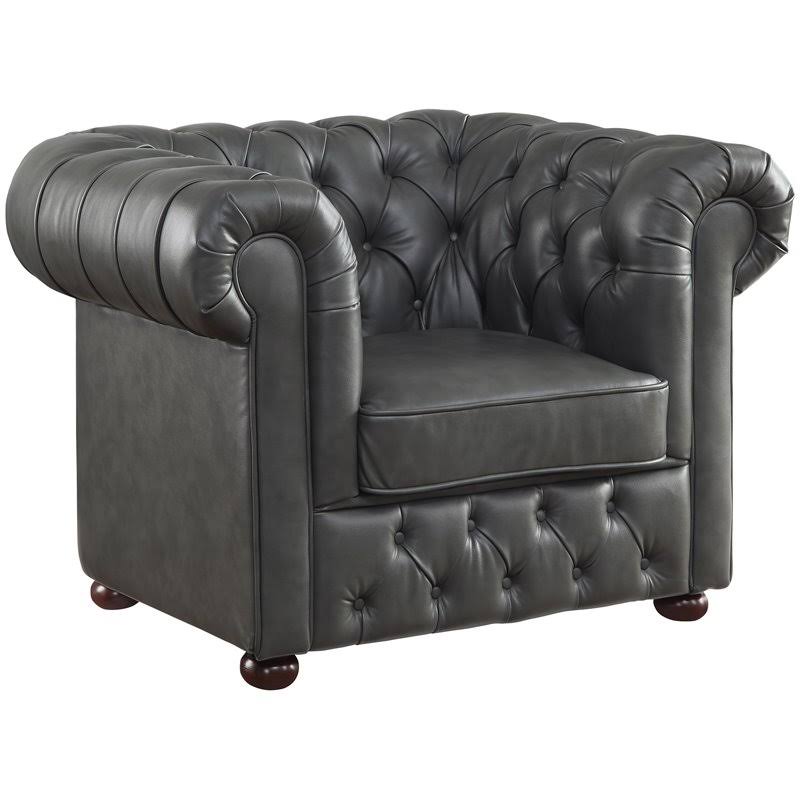 Faux Leather Tufted Chesterfield Arm Chair in Gray and Brown W871