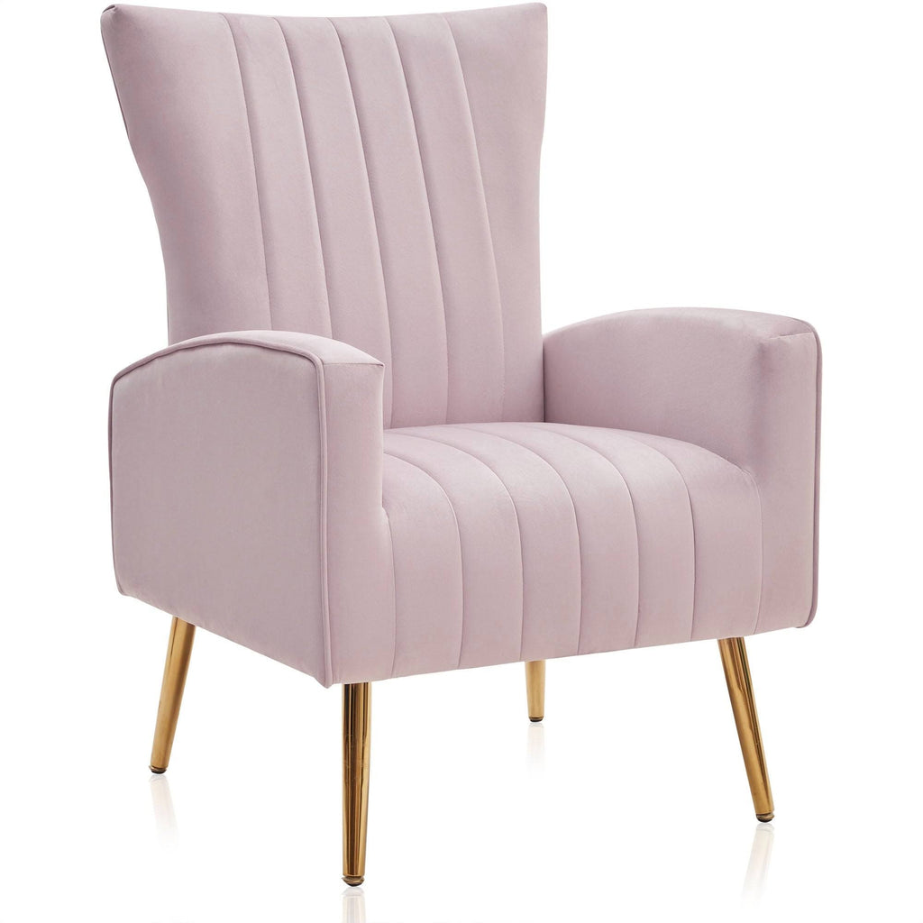 Yellow Velvet Wingback Arm Chair with Metal Legs T4068