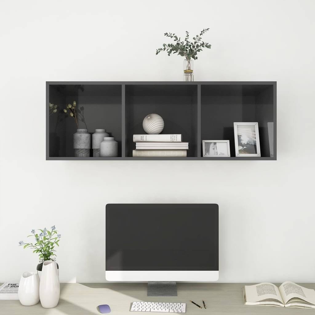 High Gloss Gray Wall-Mounted TV Cabinet Chipboard M462382
