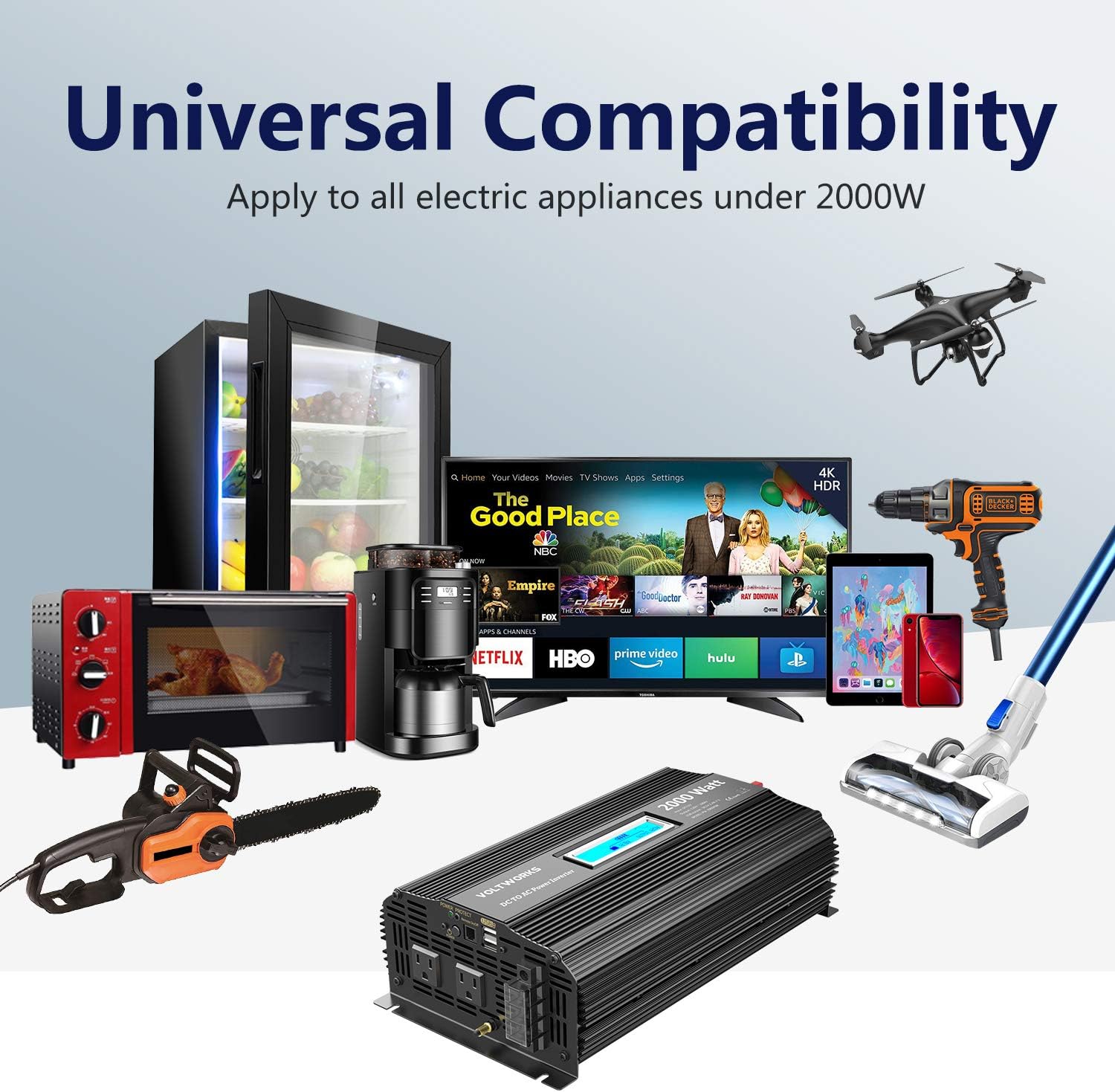 2000Watt DC 12V to 120V AC Car Power Inverter with 2 AC Outlets S78612
