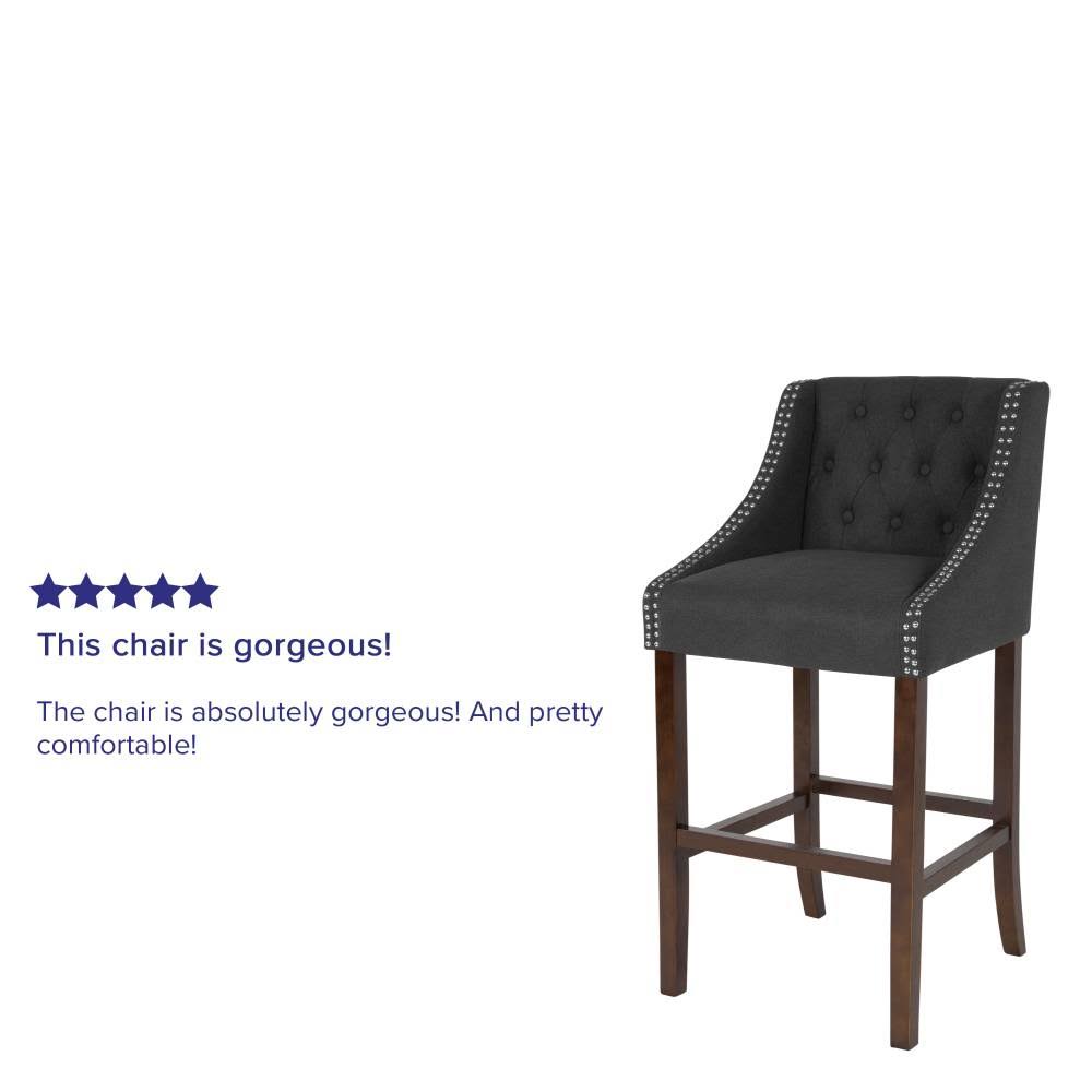 Black Leather Transitional Tufted Walnut Barstool L306