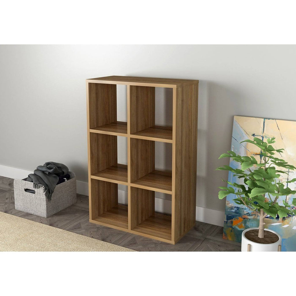 Walnut Cube Shape Bookcase 6 Open Storage I5810