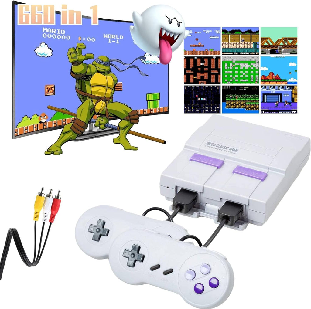 Retro Game Console with Built-in 660 Video Games and 2 Controllers, AV Output, Pack of 2 J22321