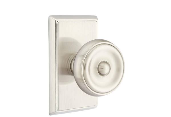 Satin Nickel Privacy Knob with Rectangular Rose U992123