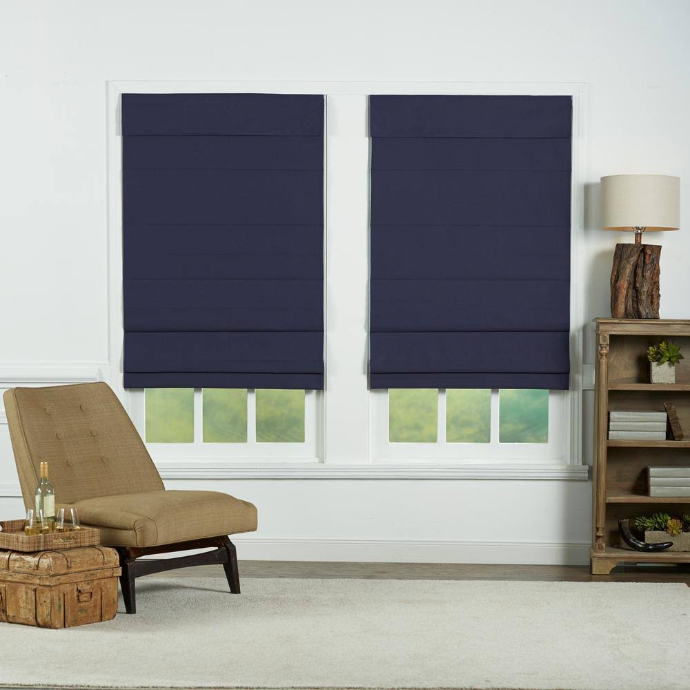 Navy Cordless Blackout Cotton Roman Shade 30 in. W x 72 in. L P852080