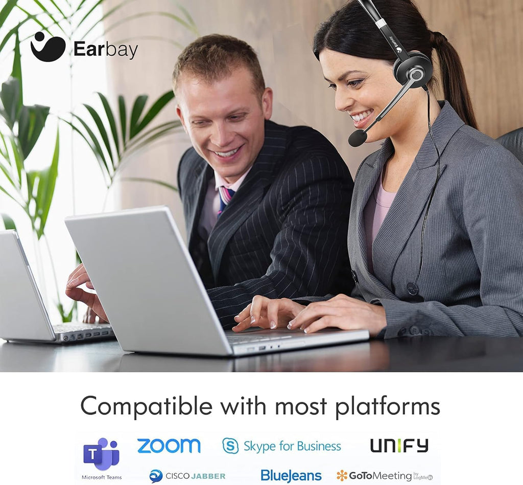 USB Computer Headset with Microphone, 3.5mm Wired Stereo Noise Cancelling Corded Desktop Headphones with Mic & Mute I5801