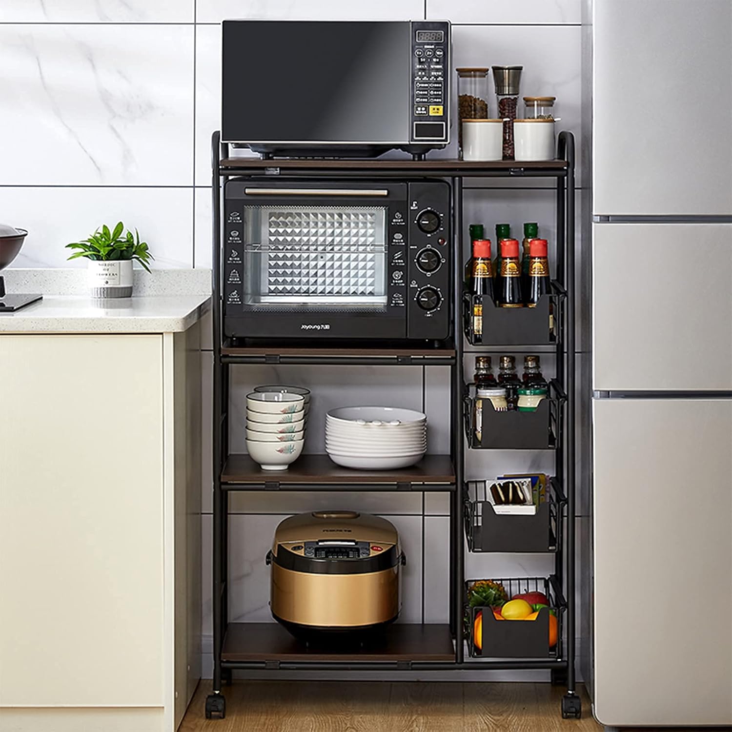 Kitchen Standing Bakers Rack with Storage Basket O4435