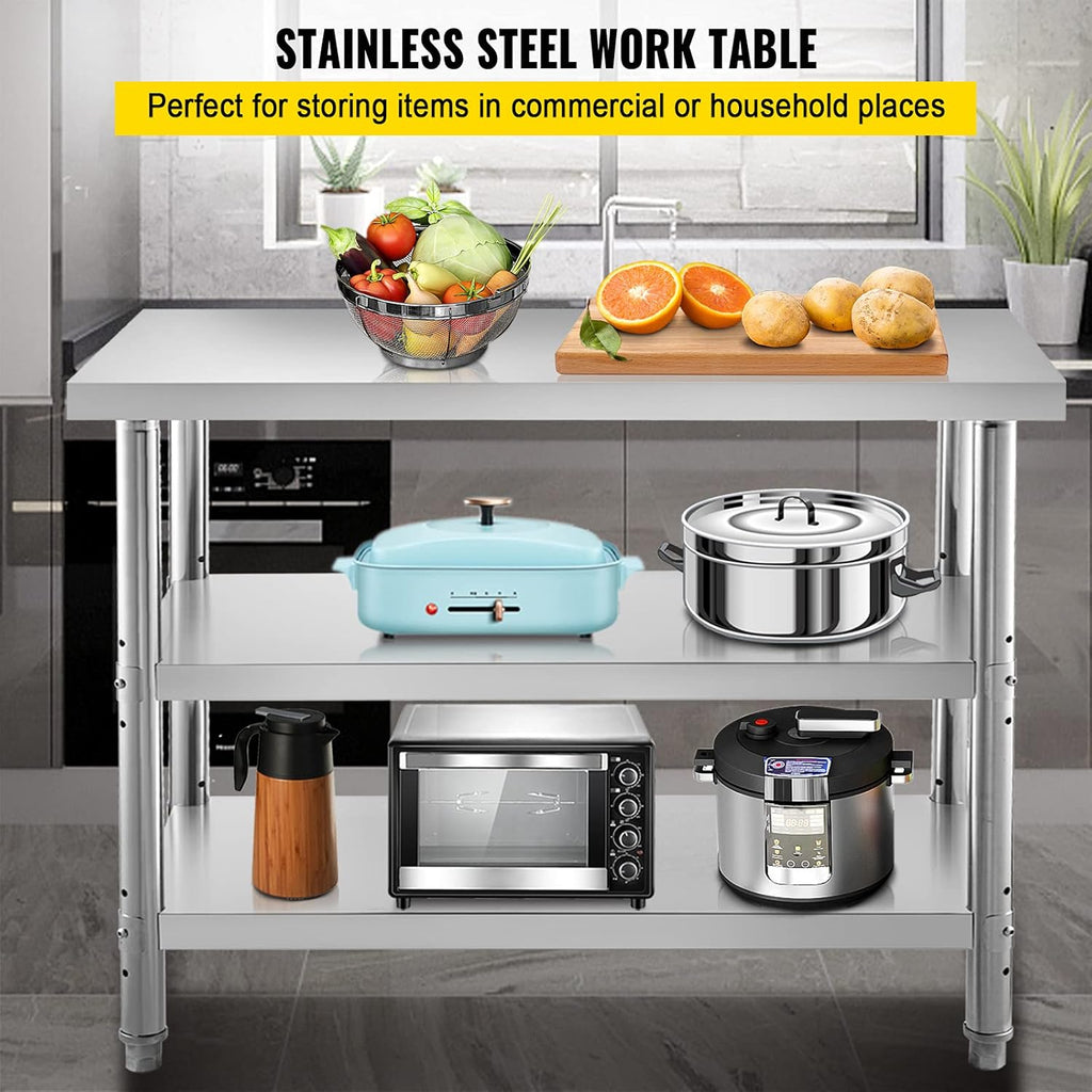 Stainless Steel Commercial Prep Table, 60x14x33 in, 2 Adjustable Undershelf N578292