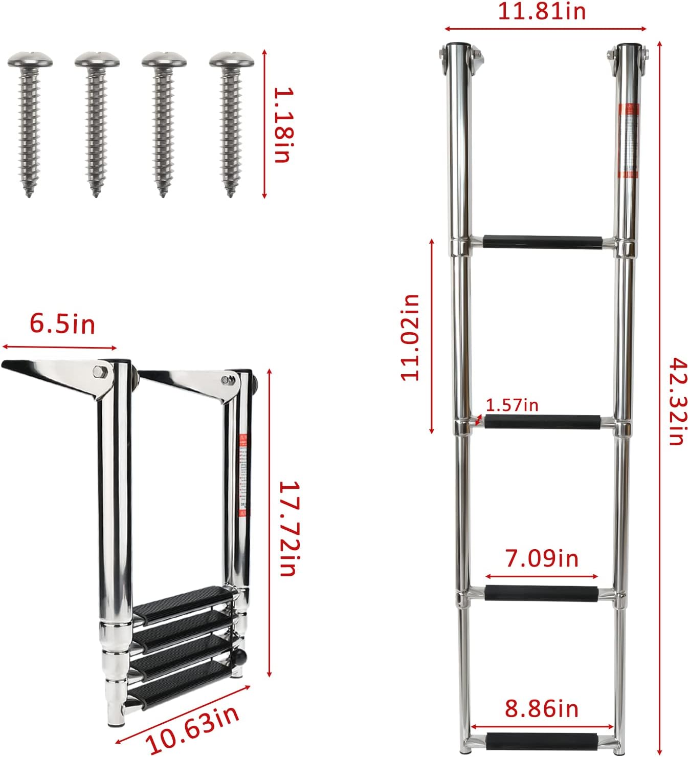 4 Step Folding 316 Stainless Steel Telescoping Boat Ladder with Retaining Strap, 900 Pound Capacity, Pack of 2 F89965