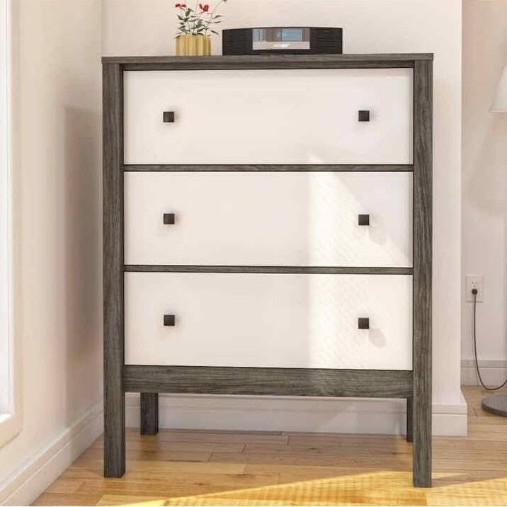 Walnut Grey White 3-Drawer Dresser O77022