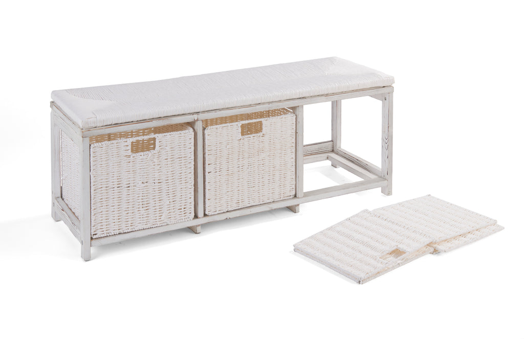Brown Woven Top Storage Bench with Baskets M11962