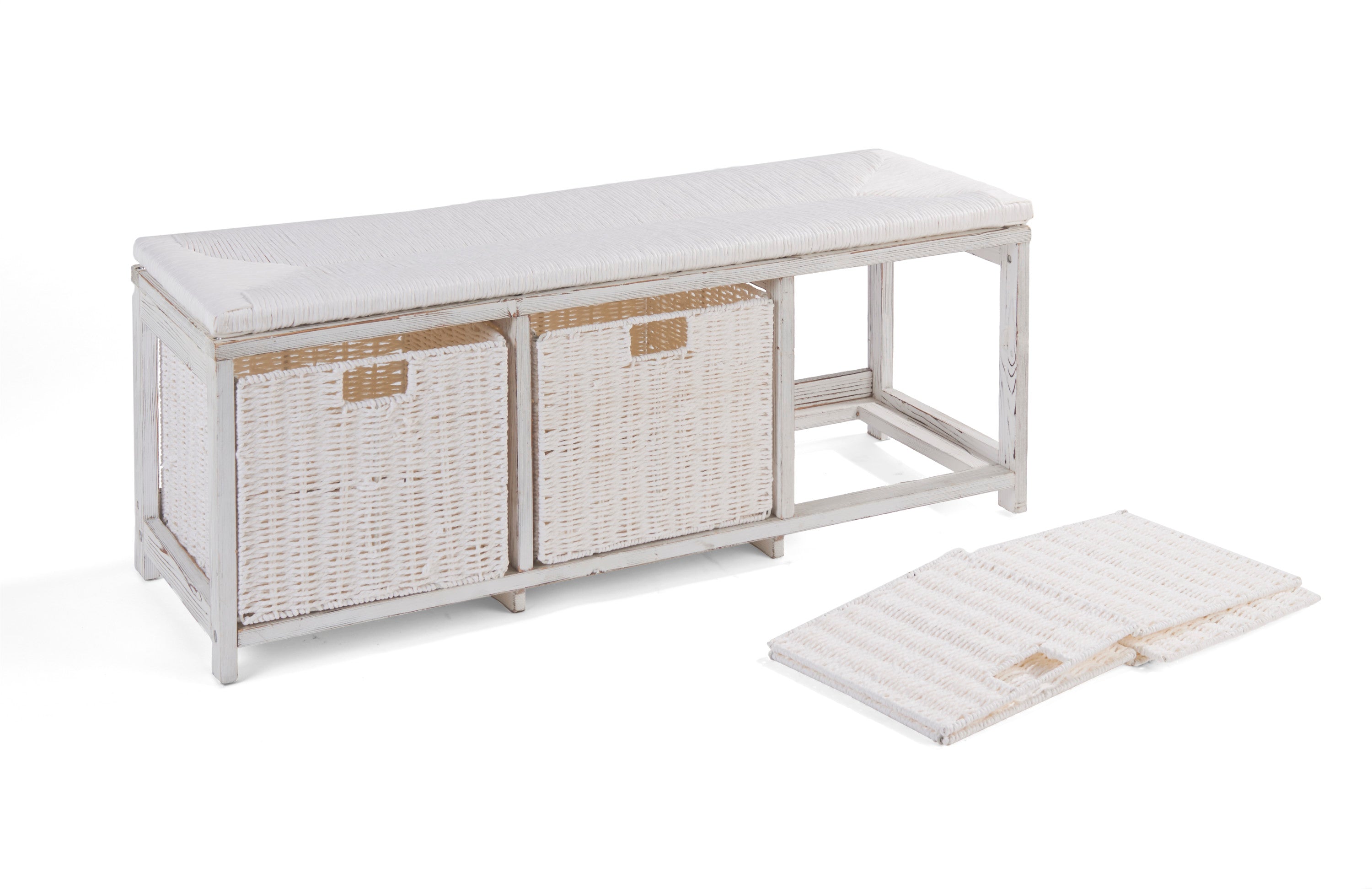 Brown Woven Top Storage Bench with Baskets M11962
