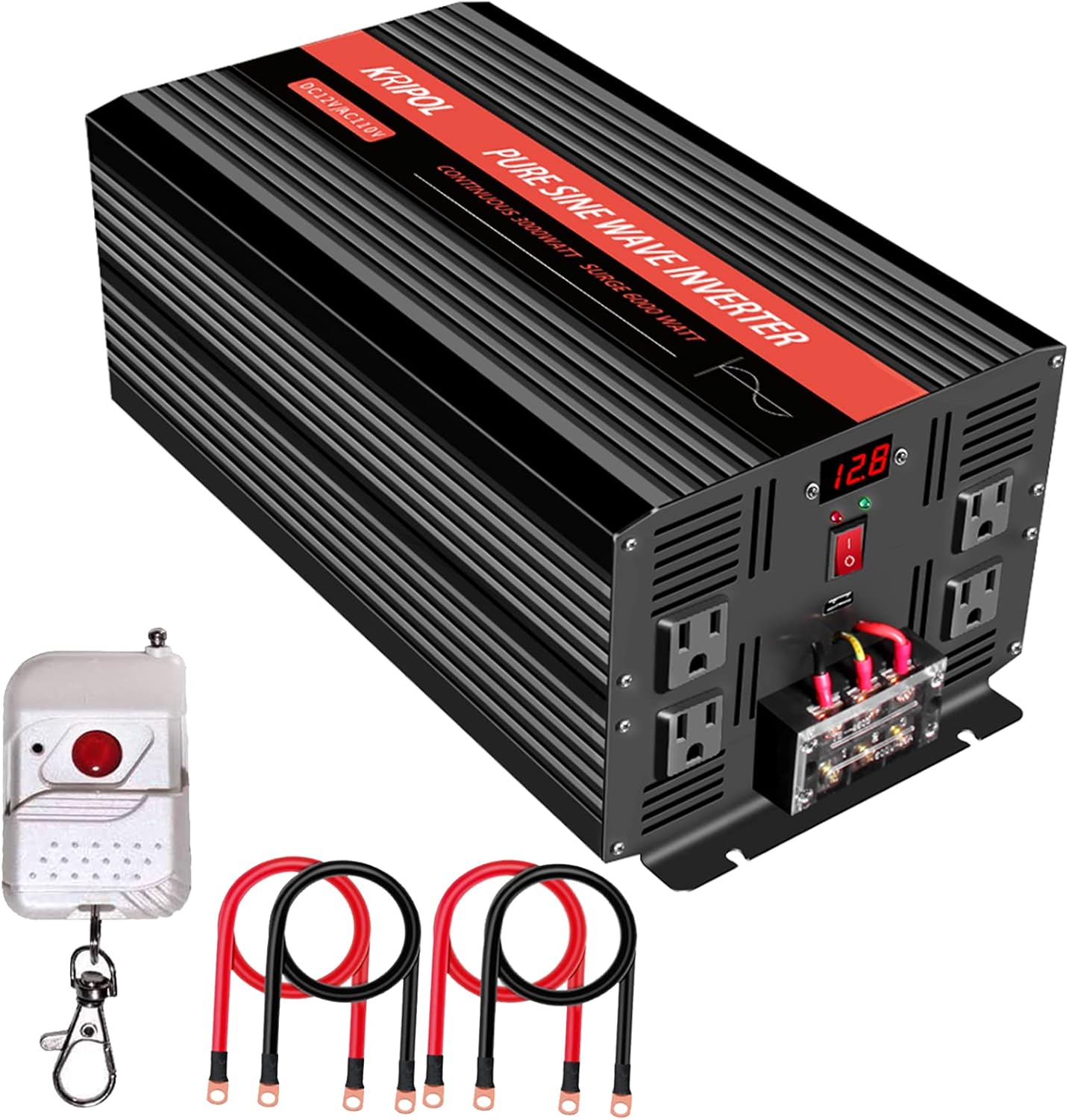 3000 Watt Pure Sine Wave Power Inverter 12V DC to 110V AC with 4 AC Outlets V687762