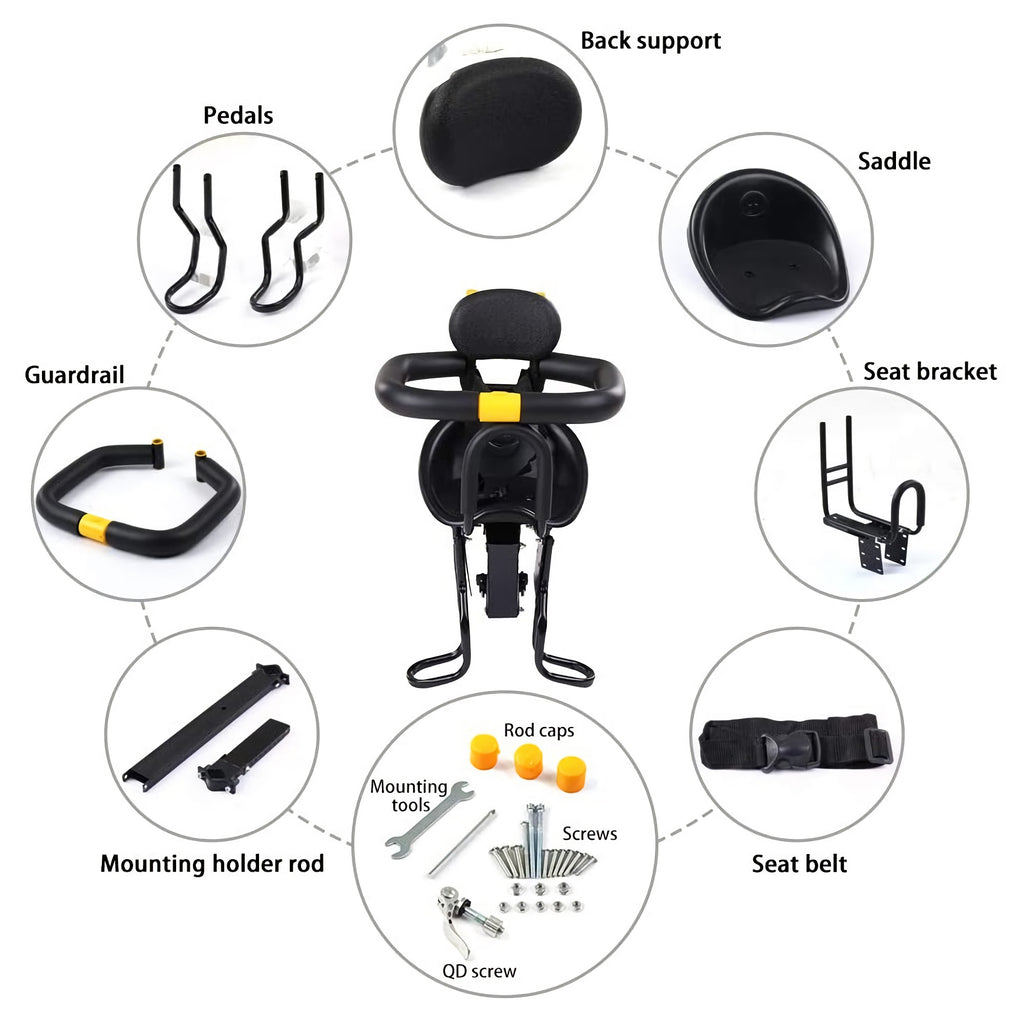 Children Safety Bicycle Seat Carrier with Back Rest, Foot Pedals P2317