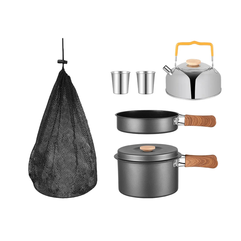 5Pcs Camping Cookware Set with Storage Bag Gray L405297