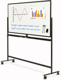 Mobile White Board Double Sided 48 x 32 Inches Adjustable Height Rolling Black Stand I562709