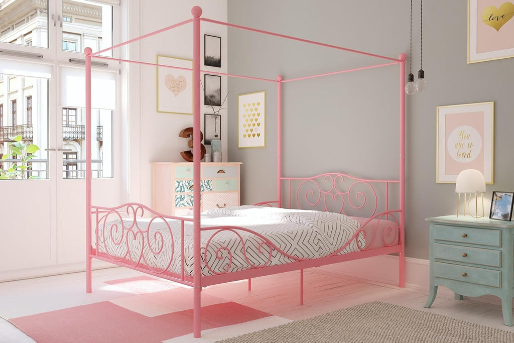 Twin Size Metal Canopy Bed with Bed Frame O9462