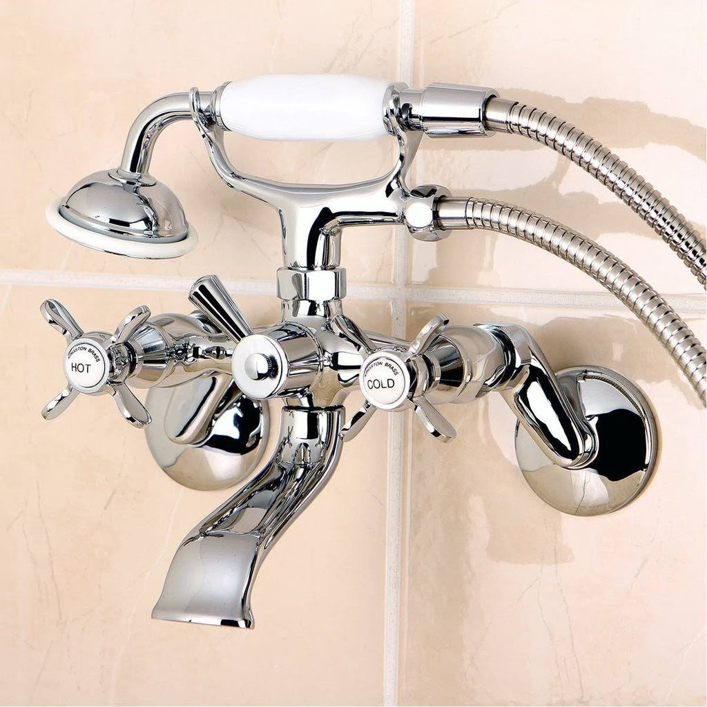 Brushed Brass Wall Mount Clawfoot Tub Faucet with Hand Shower A4614