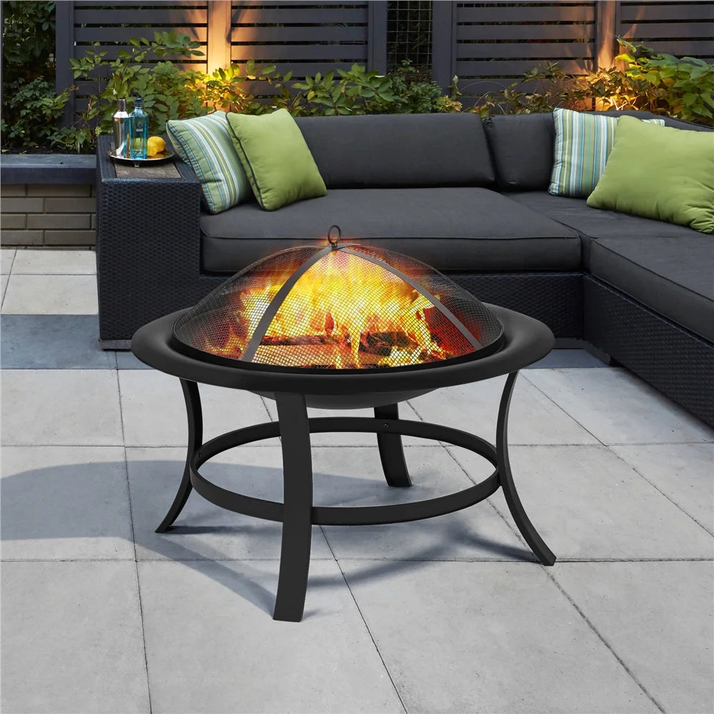 Black Iron Fire Pit with Spark Screen and Wood Grate R833