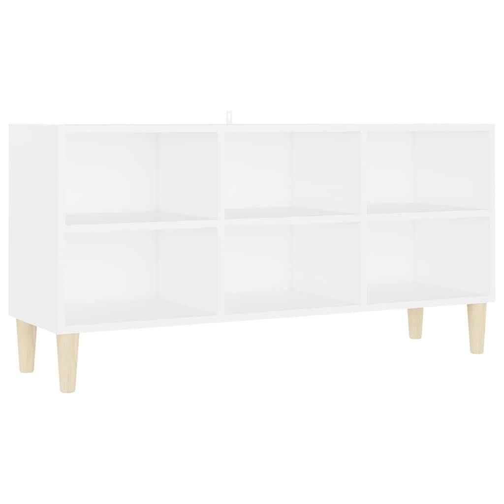 White TV Cabinet with Solid Wood Legs D5369