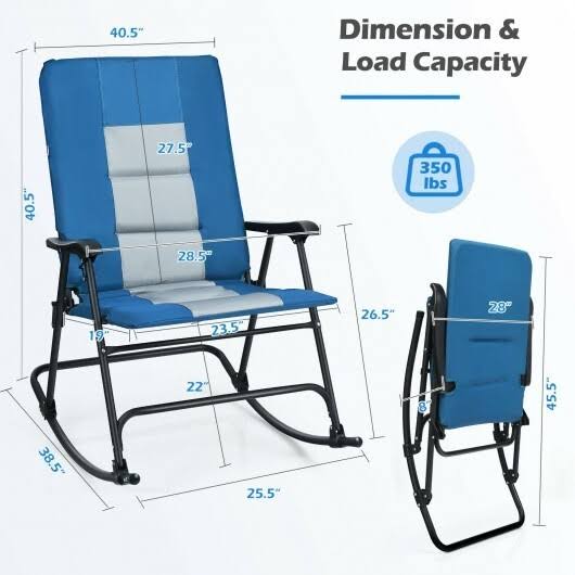 Foldable Rocking Padded Camping Chair with Backrest Armrest Blue B865240