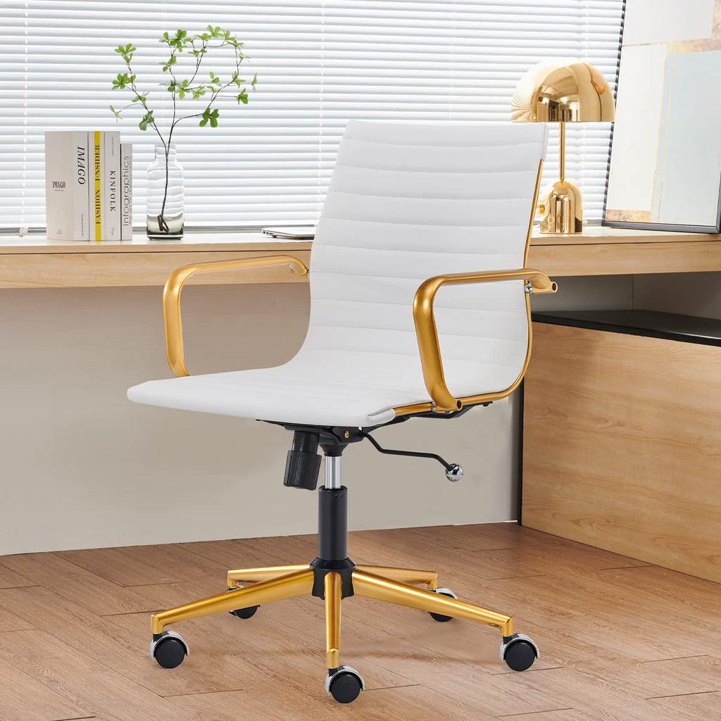 White Gold Swivel Desk Chair with Arms and Wheels P645134