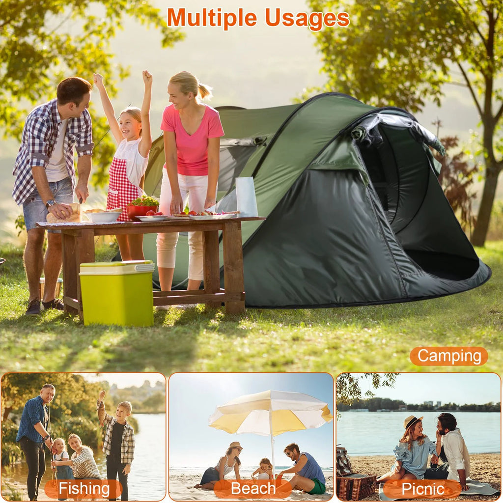 Khaki Pop Up Camping Tent with 4 Mosquito Net Windows Carrying Bag R818501