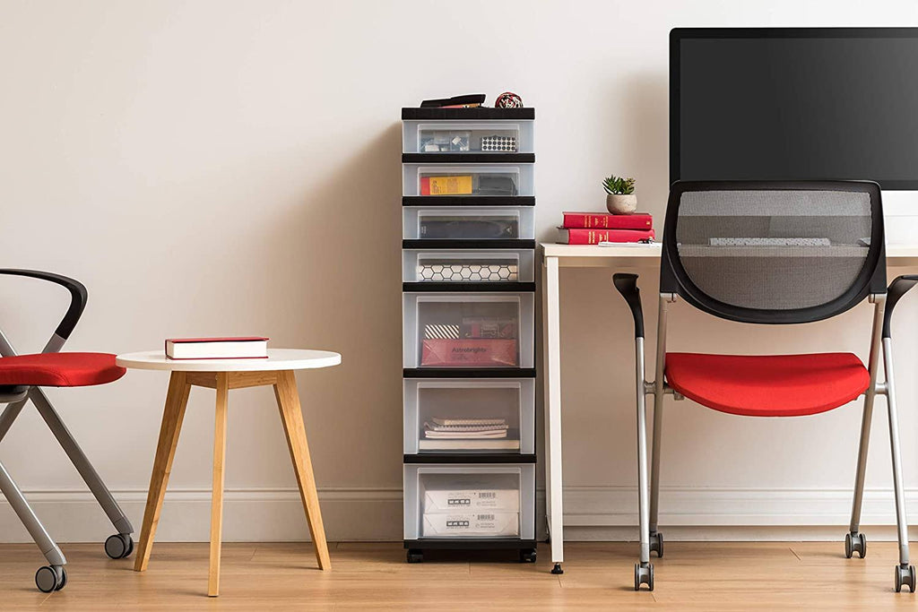 7 Drawer Rolling Cart with Organizer Top (Black) C2752